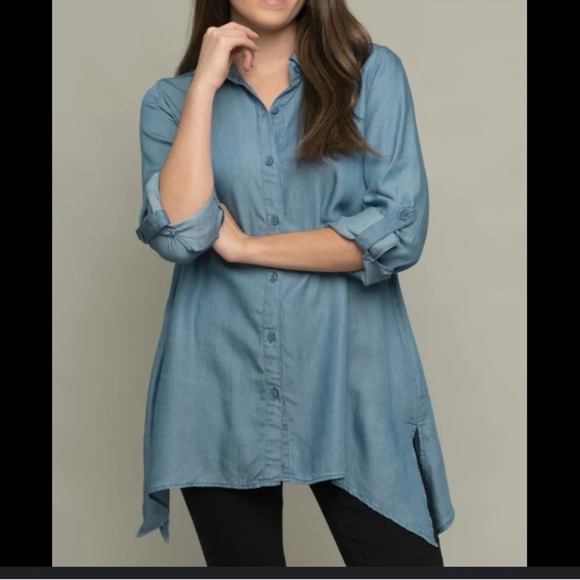 Zac & Rachel Blue Cuffed Sleeve Button Down Shirt - Picture 1 of 13